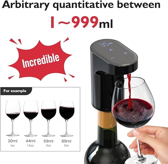 Electric Measuring Cup Wine Decanter Aerator Dispenser Pourer Pump Soju & Whiskey Adjustable Quantity Bar Accessories for Home Wine Pump for Perfect Pouring Aerating Wine Wisky (RED)